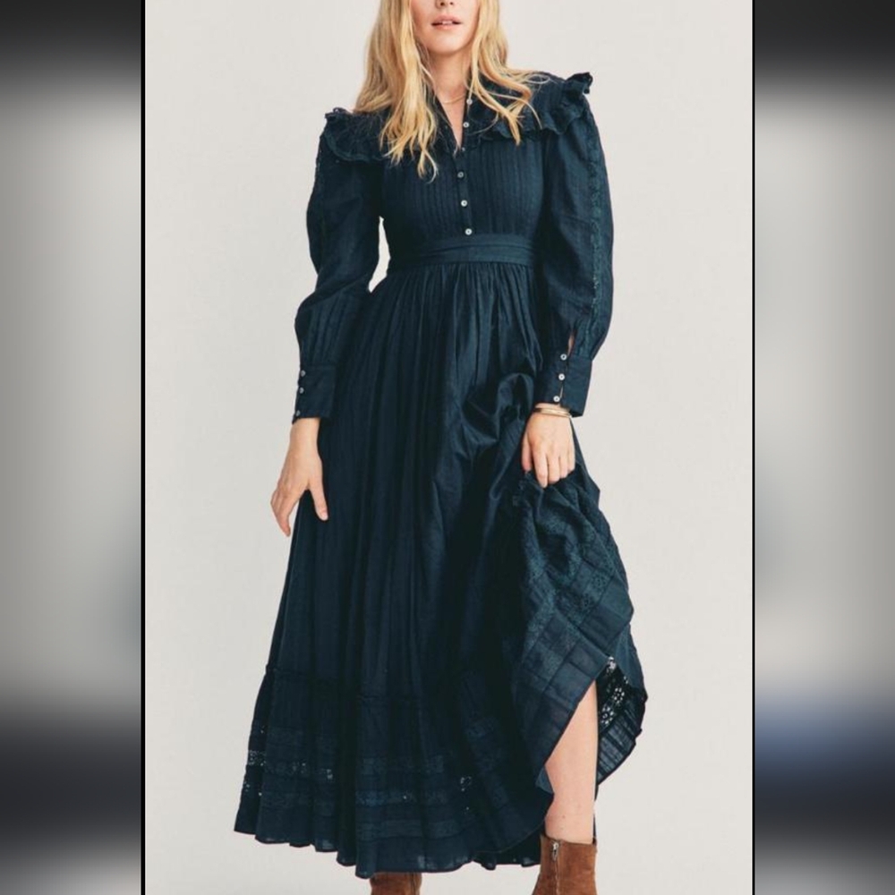 NWT LoveShackFancy Wainscott Maxi Dress- Black Size: 2